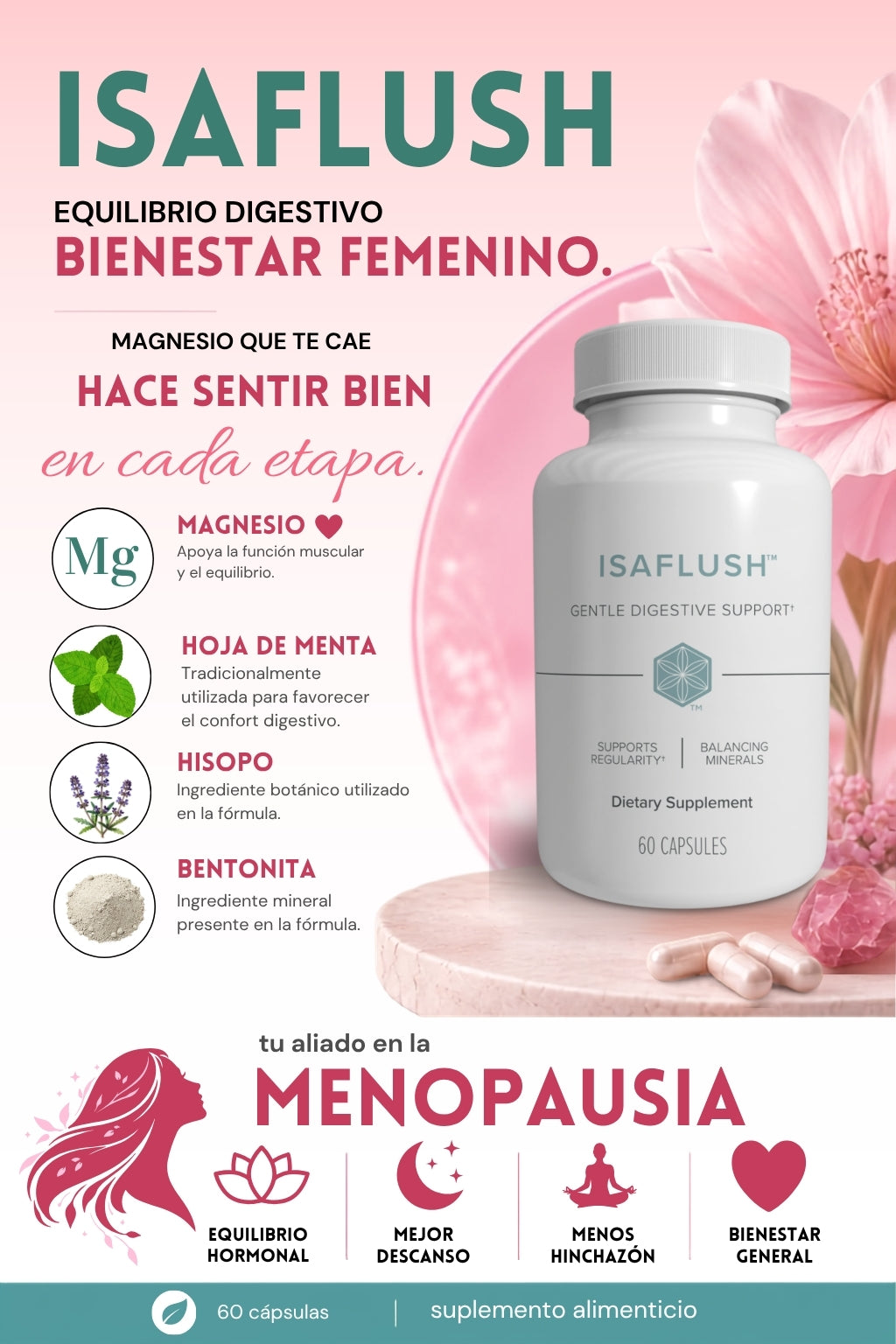 ISAFLUSH Apoyo digestivo suave para acompañarte todos los días.