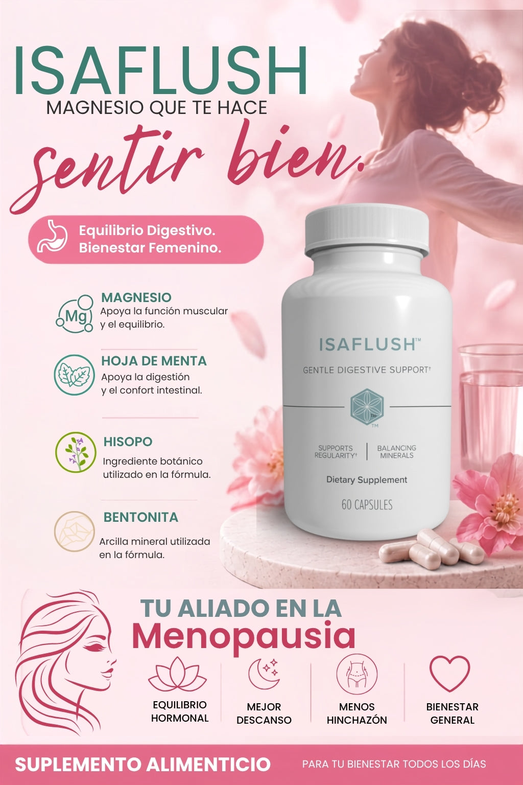 ISAFLUSH Apoyo digestivo suave para acompañarte todos los días.